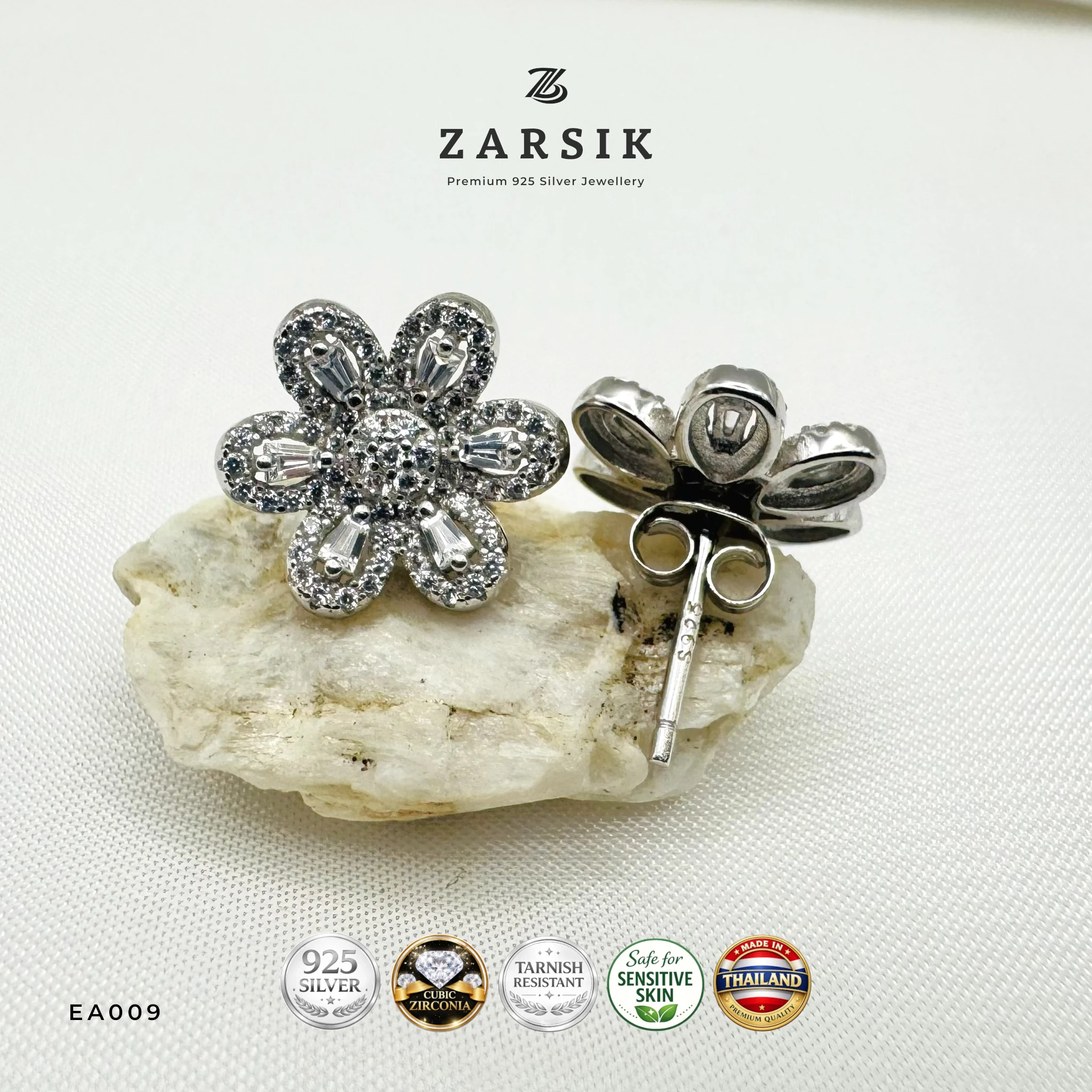 EA009 - Blooming Brilliance CZ Flower Stud Earrings Blooming Brilliance CZ Flower Stud Earrings