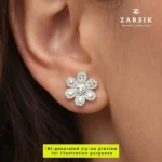 Blooming Brilliance CZ Flower Stud Earrings in 925 Rhodium-Plated Silver - Image 2
