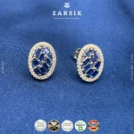 Oval CZ & Blue Stone 925 Silver Earrings – Rhodium Plated for Lasting Shine - Image 3