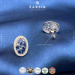 Oval CZ and blue stone 925 silver earrings