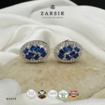 Oval CZ & Blue Stone 925 Silver Earrings