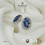 Oval Cubic Zirconia Blue 925 Silver Earrings