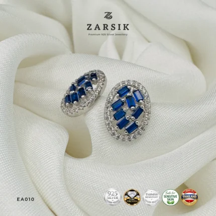 Oval Cubic Zirconia Blue 925 Silver Earrings