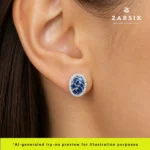 Oval CZ & Blue Stone 925 Silver Earrings – Rhodium Plated for Lasting Shine - Image 2