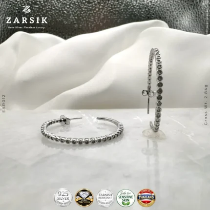 925 silver hoop earrings with cubic zirconia and rhodium plating