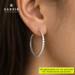 925 Silver Hoop Earrings with Cubic Zirconia – Rhodium-Plated Elegance - Image 2