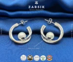 Luminous Halo 925 sterling silver hoop earrings with freshwater pearl and Cubic Zirconia accents in rhodium plating