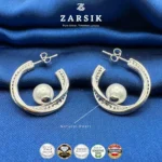 Luminous Halo 925 sterling silver hoop earrings with freshwater pearl and Cubic Zirconia accents in rhodium plating