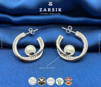 Luminous Halo 925 sterling silver hoop earrings with freshwater pearl and Cubic Zirconia accents in rhodium plating