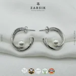 Luminous Halo 925 Sterling Silver CZ & Freshwater Pearl Hoop Earrings - Image 4