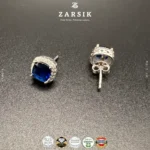 Midnight Aura 925 Sterling Silver Stud Earrings with Sapphire-Blue Stone & CZ Halo - Image 4