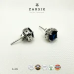 Stud Earrings with Sapphire-Blue Stone