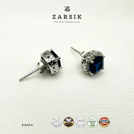 Stud Earrings with Sapphire-Blue Stone