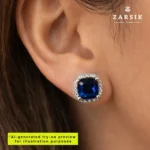 Midnight Aura 925 Sterling Silver Stud Earrings with Sapphire-Blue Stone & CZ Halo - Image 2