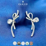 Radiant 925 Silver Ribbon Drop Earrings with CZ bow and teardrop stone