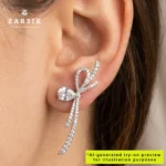Radiant Ribbon Drop Earrings in 925 Silver with CZ - Image 2