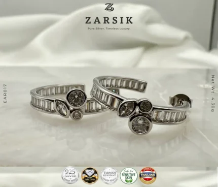 Radiant Trilogy 925 Silver CZ Huggie Earrings