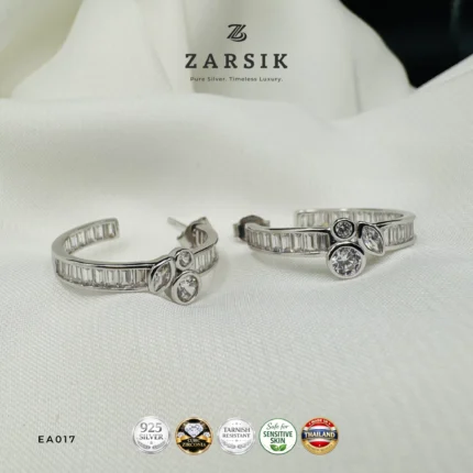 Trilogy 925 Silver CZ Huggie Earrings