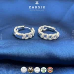 Luminous Link Hoops - 925 Silver Cubic Zirconia Earrings in Rhodium Plated finish