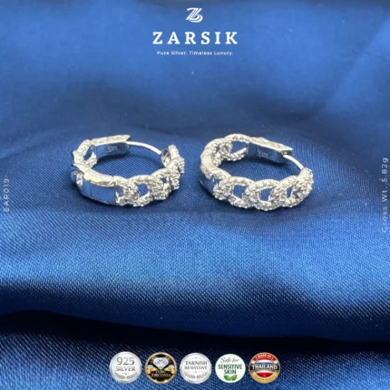 Luminous Link Hoops - 925 Silver Cubic Zirconia Earrings in Rhodium Plated finish