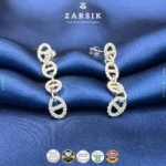 Radiant Link Luxe 925 silver chain-link drop earrings with Cubic Zirconia and rhodium plating
