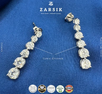 Luminous Linea 925 sterling silver CZ drop earrings with rhodium plating