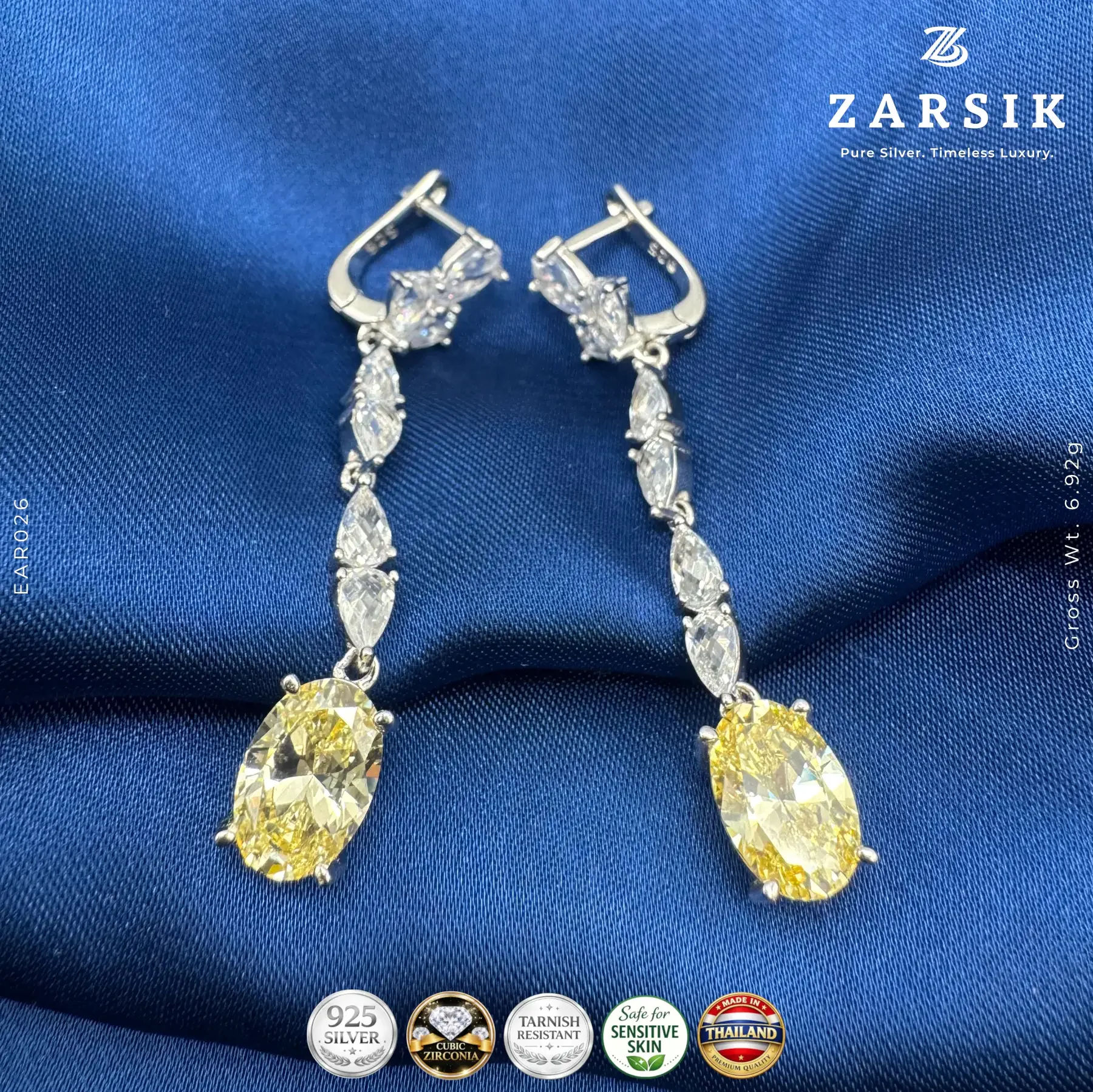 Sunshine Yellow Cascade 925 Sterling Silver Drop Earrings with CZ Sunshine Yellow Cascade 925 Sterling Silver Drop Earrings with CZ