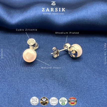 Blush Aura 925 sterling silver stud earrings with freshwater pearls and sparkling Cubic Zirconia accents