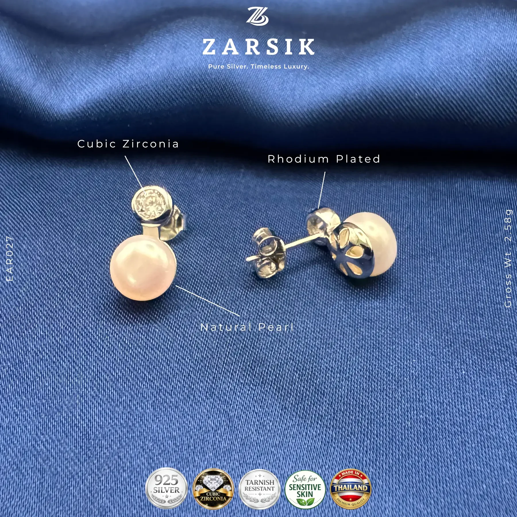 Blush Aura 925 Sterling Silver Freshwater Pearl & CZ Stud Earrings Blush Aura 925 sterling silver stud earrings with freshwater pearls and sparkling Cubic Zirconia accents