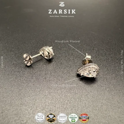 925 silver teardrop halo stud earrings with clear Cubic Zirconia and rhodium plating