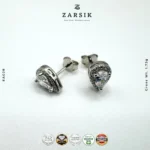 Teardrop Halo Stud Earrings with Cubic Zirconia – Thai Rhodium Plated 925 Silver