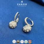 925 sterling silver turtle shell sphere hoop earrings with Cubic Zirconia and rhodium plated finish