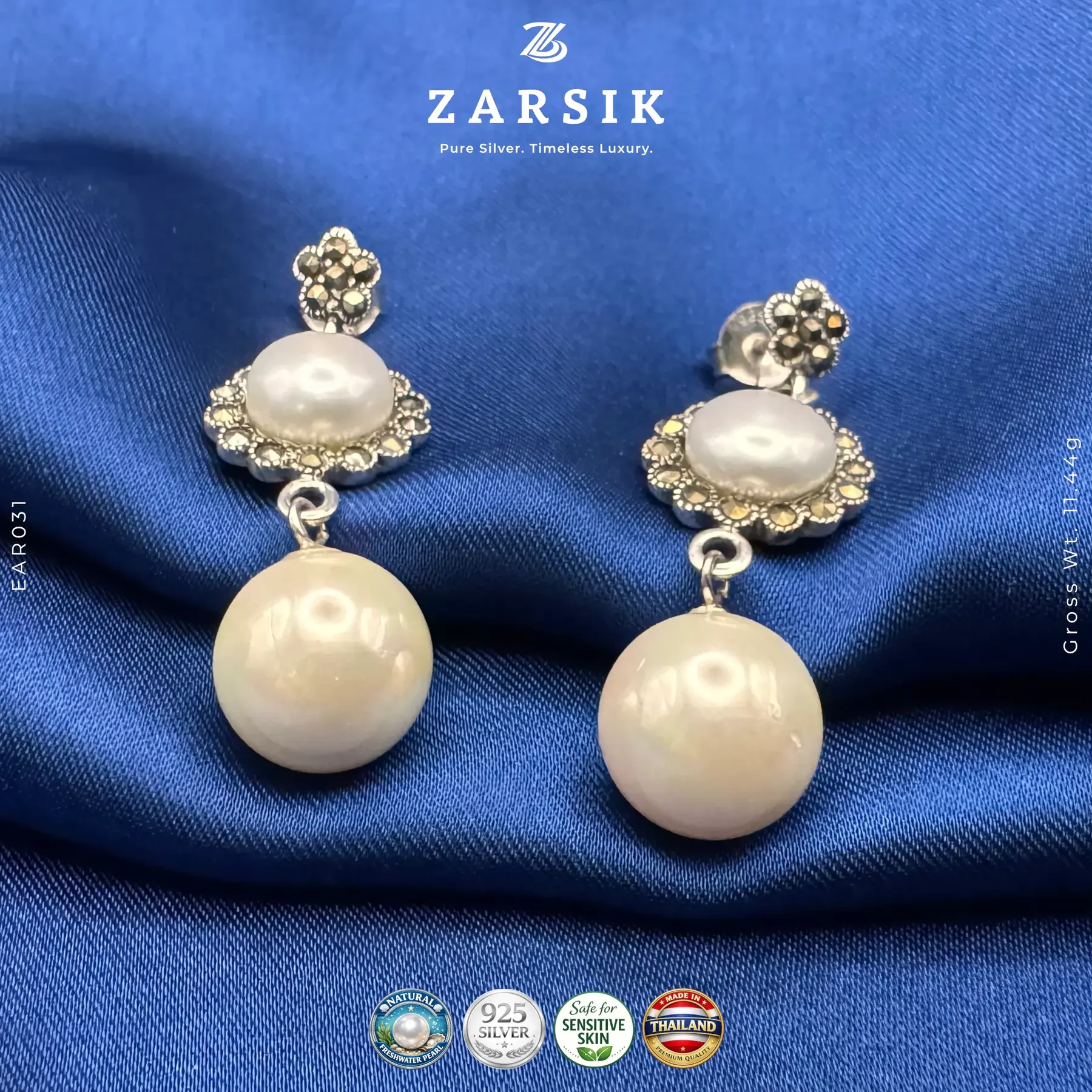Vintage marcasite freshwater pearl drop earrings in 925 sterling silver Vintage marcasite freshwater pearl drop earrings in 925 sterling silver