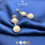 Vintage Marcasite & Freshwater Pearl Drop Earrings in 925 Silver - Image 4
