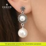 Vintage Marcasite & Freshwater Pearl Drop Earrings in 925 Silver - Image 2