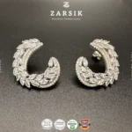 Crescent Leaf 925 Silver Earrings with synthetic stones, rhodium plated