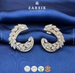 Crescent Leaf 925 Silver Earrings with Sparkling Synthetic Stones - Image 3
