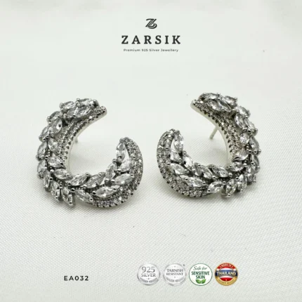 Crescent Leaf 925 Silver Earrings