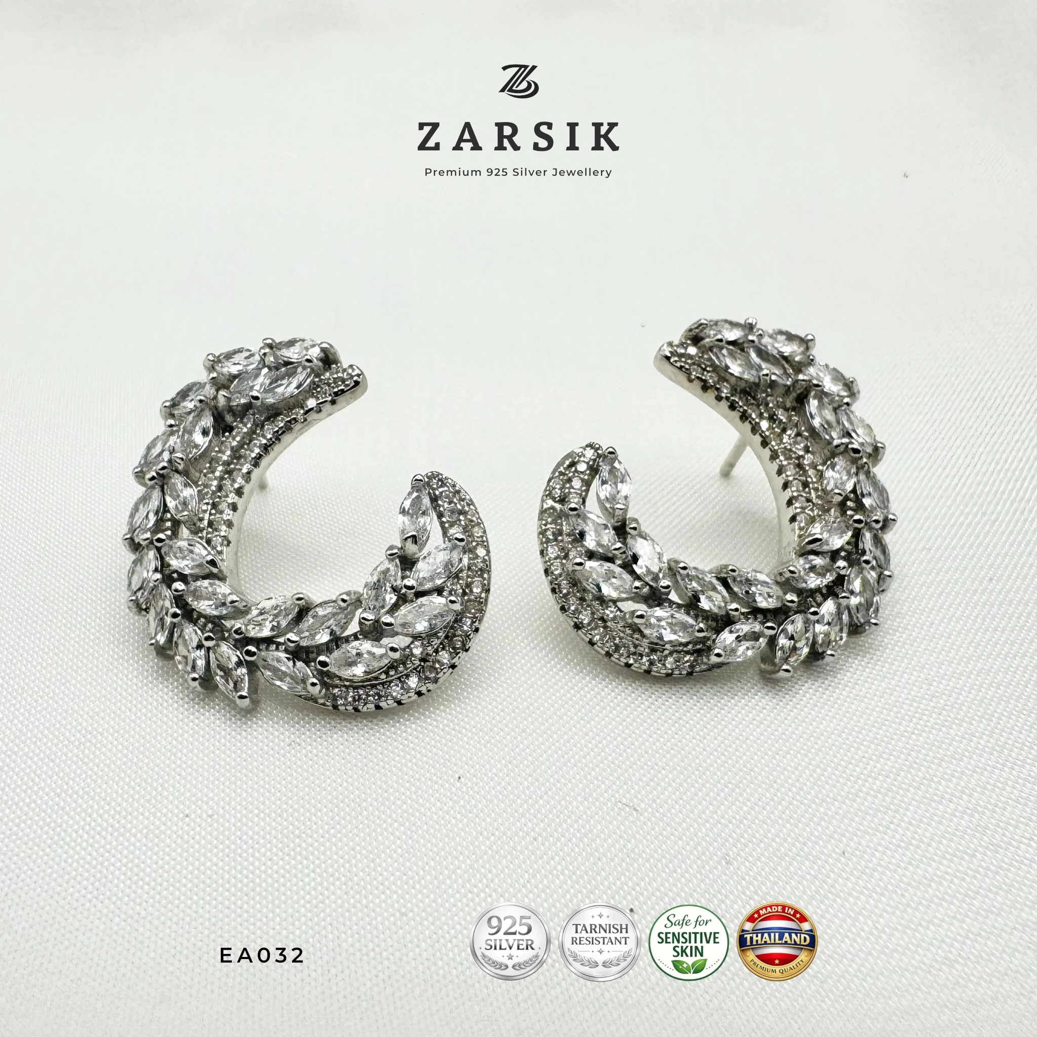 EA032 - Crescent Leaf 925 Silver Earrings Crescent Leaf 925 Silver Earrings