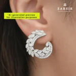 Crescent Leaf 925 Silver Earrings with Sparkling Synthetic Stones - Image 2