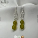Handmade 925 sterling silver olive green drop earrings Thai artisan double stone dangle design