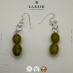 Handmade 925 Sterling Silver Olive Green Drop Earrings | Double Stone Dangle Design - Image 3