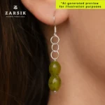 Handmade 925 Sterling Silver Olive Green Drop Earrings | Double Stone Dangle Design - Image 2