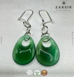 Handmade 925 Silver Green Teardrop Dangle Earrings from Thailand - Image 3