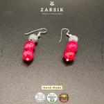 Handmade 925 Silver Dangle Earrings with Red Stones – Thai Artisan Design - Image 3