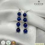 Handcrafted 925 silver dangle earrings with deep blue stones