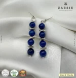 Handcrafted 925 silver dangle earrings with deep blue stones