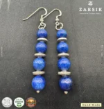 Handcrafted 925 Silver Dangle Earrings with Deep Blue Stones - Image 3