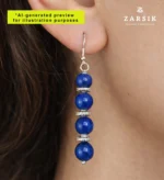 Handcrafted 925 Silver Dangle Earrings with Deep Blue Stones - Image 2