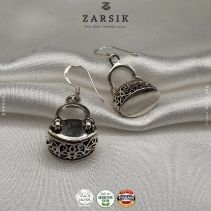 Handcrafted 925 Silver Filigree Earrings in handbag shape
